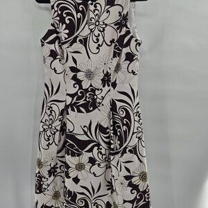 Jessica Howard White Brown Floral Front Keyhole Sleeveless Midi Dress Si…